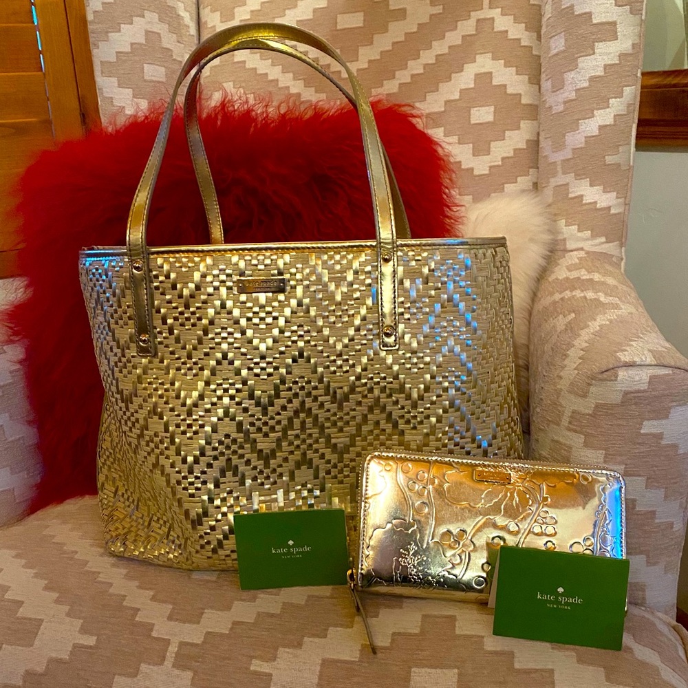 🎄Kate spade Weaved Tote w/ Matching Wallet